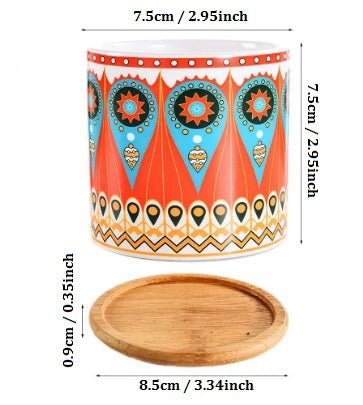 Cylindrical Mini Ceramic Succulent Planters with Bamboo Tray - Plants Pots - Techmanistan in Pakistan