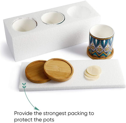 Cylindrical Mini Ceramic Succulent Planters with Bamboo Tray - Plants Pots - Techmanistan in Pakistan