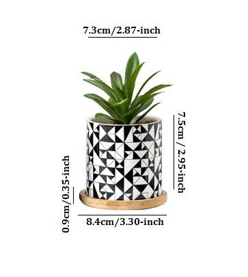 Cylindrical Mini Ceramic Succulent Planters with Bamboo Tray - Plants Pots - Techmanistan in Pakistan