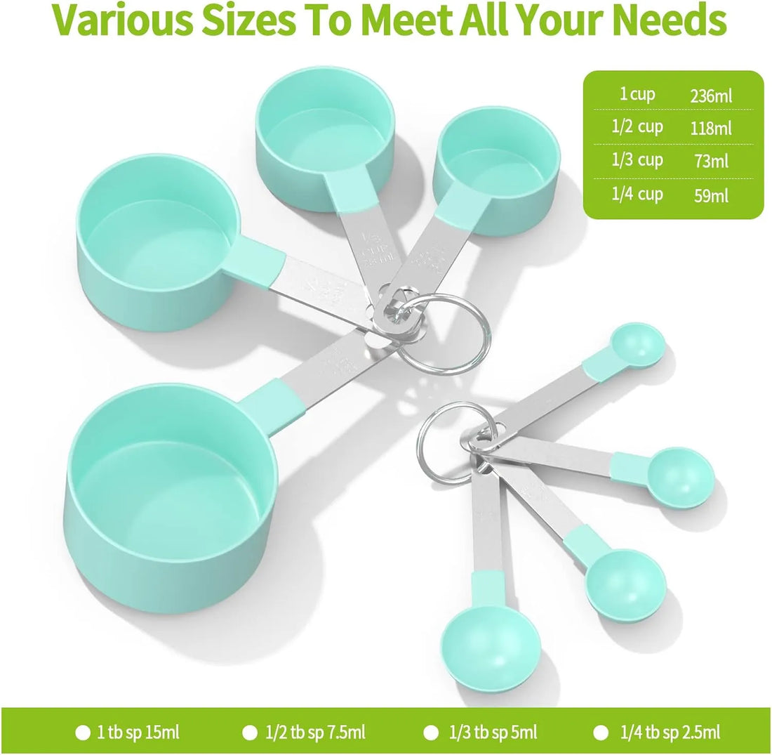 Set of 8 Measuring Spoons & Cups with Stainless Steel Handles