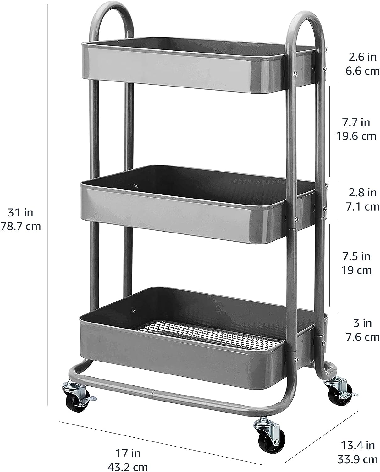 3-Tier Wheeled Mesh Base Rolling Kitchen Trolley Cart Techmanistan