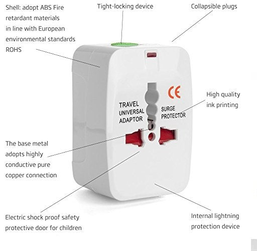 Surge Protector All in One Universal Worldwide Travel Wall Charger Adapter AC Power AU UK US EU Conversion Plug Adaptor