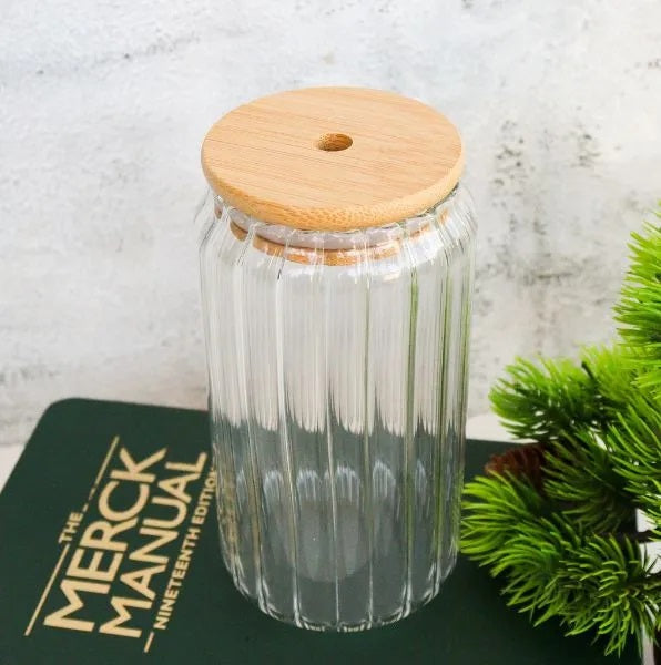 Glass Tumbler with Bamboo Lids and Glass Straw Techmanistan