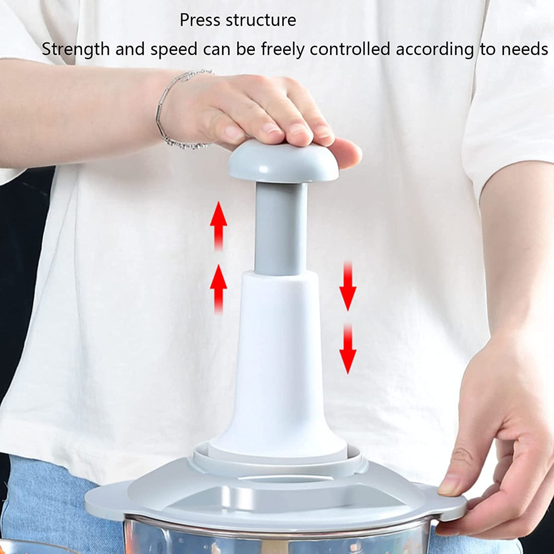 2000ml Multifunctional Hand Press Chopper with 4 Blades