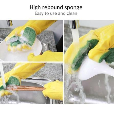 Kitchen Wash Rubber Gloves with Scouring Cloth Sponge On The Inner Fingers, All-in-one for Clean The Kitchen Tool Protect Hand Gloves My Store