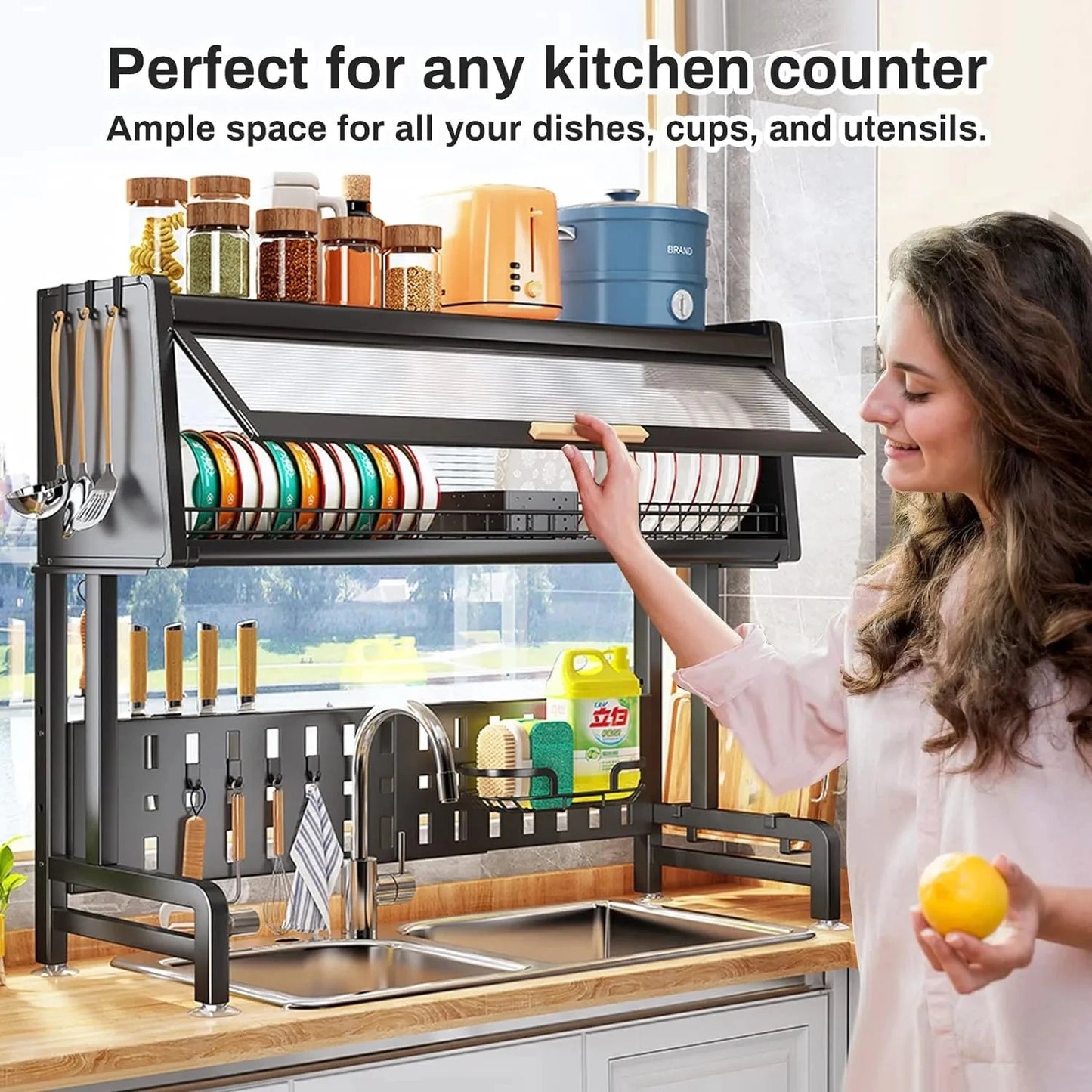 Stainless Steel Over The Sink Dish Drying Rack and Storage Shelf Techmanistan