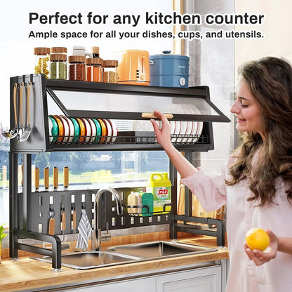 Stainless Steel Over The Sink Dish Drying Rack and Storage Shelf Techmanistan