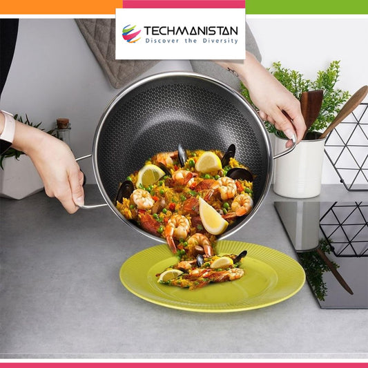 Honeycomb Print Laser Coated Karahi Frying Pan Techmanistan