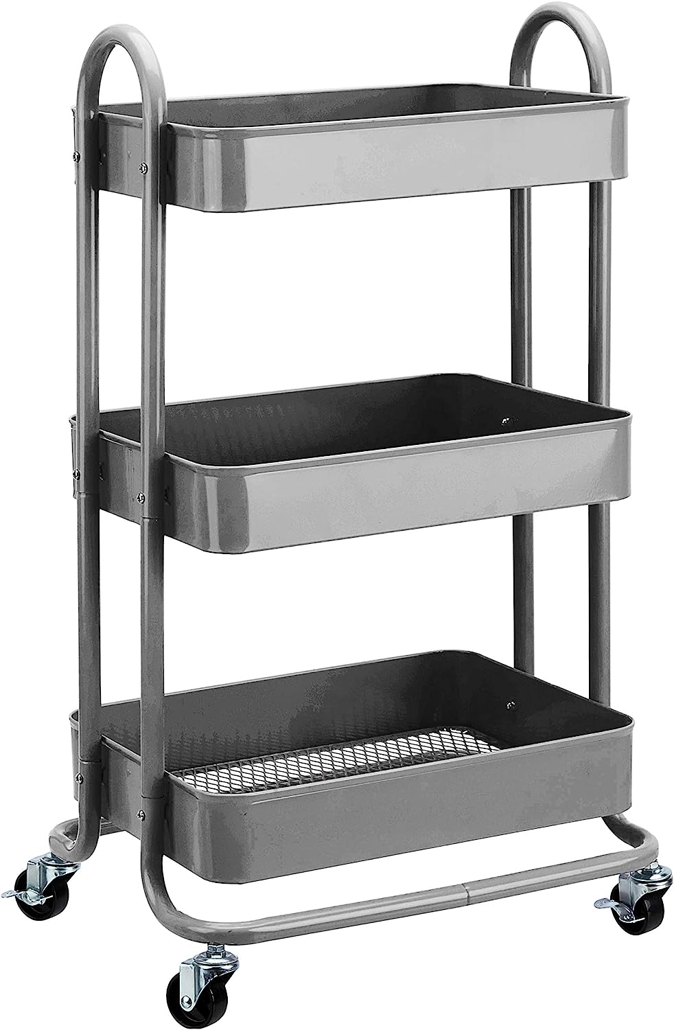 3-Tier Wheeled Mesh Base Rolling Kitchen Trolley Cart Techmanistan