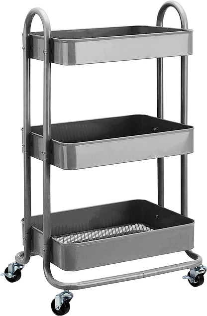 3-Tier Wheeled Mesh Base Rolling Kitchen Trolley Cart Techmanistan