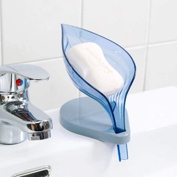 Random Color Leaf Shape Self Draining Plastic Soap Holder Self Adhesive Soap Dish Soap Case Drainage Soap Base for Shower Bathroom Kitchen My Store