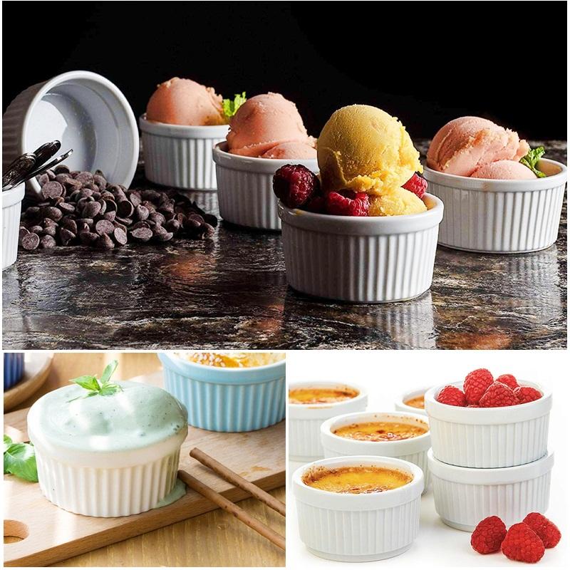 Pack of 3 - Porcelain Baking Ramekins Creme Fruit Serving Dessert Serving Custard Sauce Pudding Dipping Bowl