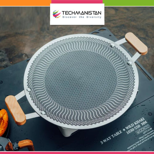 Non-Stick Honeycomb Tawa with Wooden Handle Techmanistan