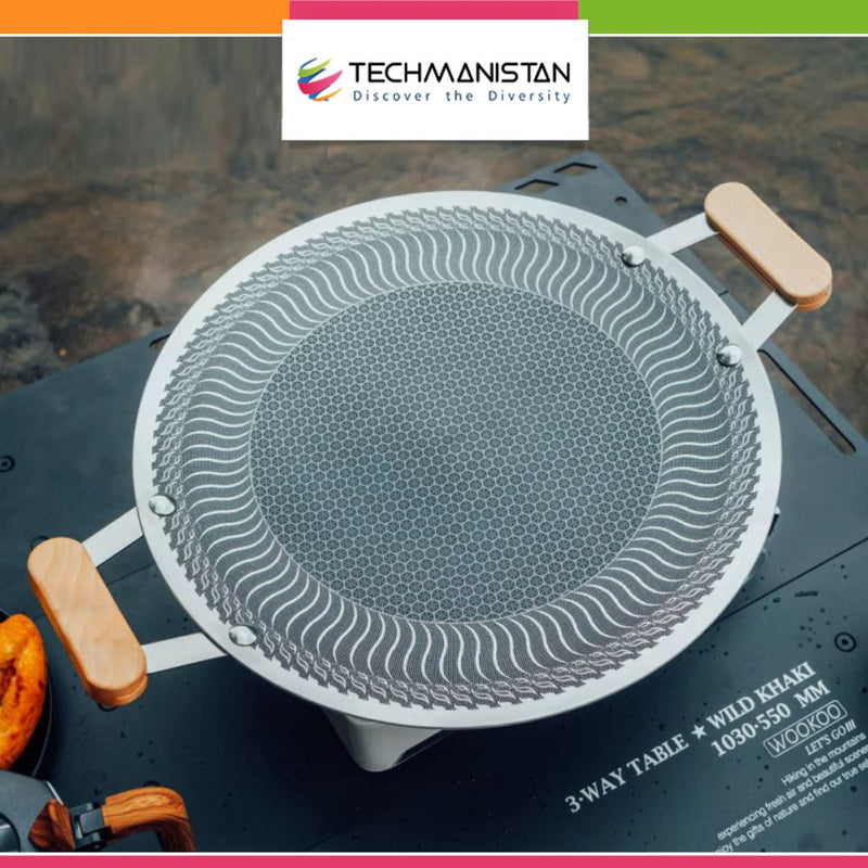 Non-Stick Honeycomb Tawa with Wooden Handle Techmanistan
