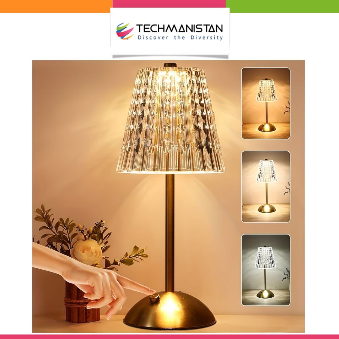Dimmable Crystal 3 Colors LED Cordless Table Lamp Techmanistan