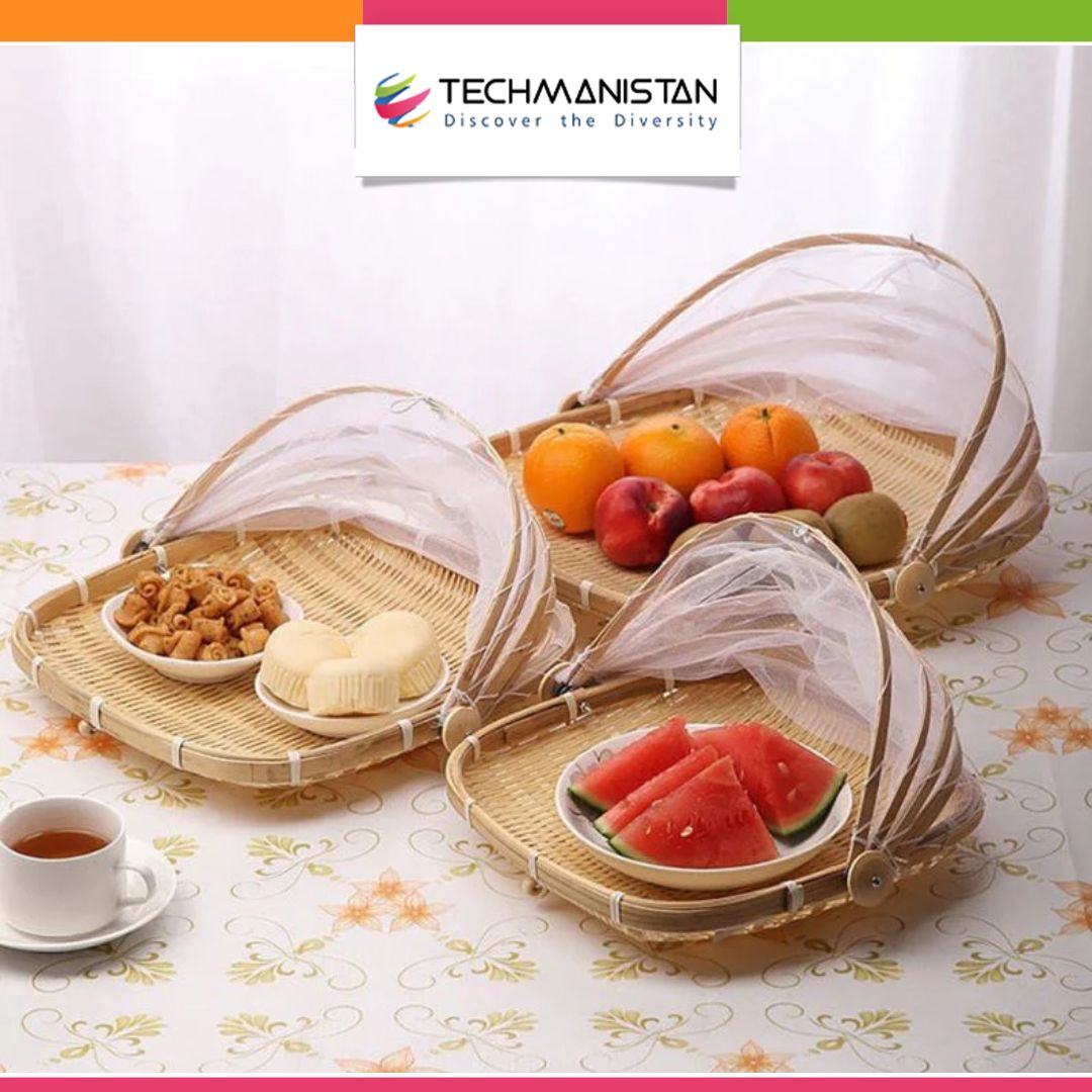 Set of 3 - Food Basket With Mesh Net Cover, Tent Food Serving Basket Techmanistan