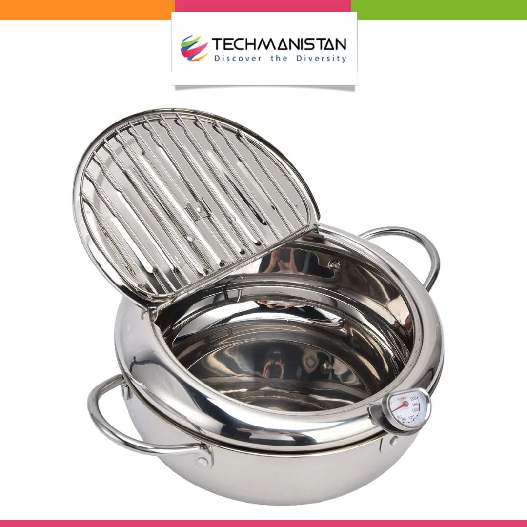 Stainless Steel Deep Fryer Pot with Thermometer Techmanistan