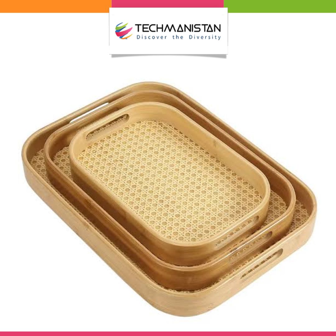 Set of 3 - Bamboo Serving Trays with handles Techmanistan