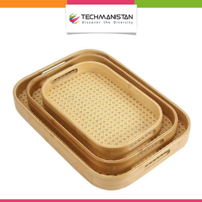 Set of 3 - Bamboo Serving Trays with handles Techmanistan