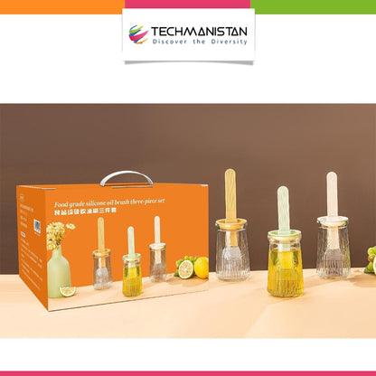 Set of 3 - Oil Dispenser Bottle with Silicone Brush Techmanistan