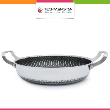 Flat Bottom Double Sided Honeycomb Layer Frying Pan With Dual Handle