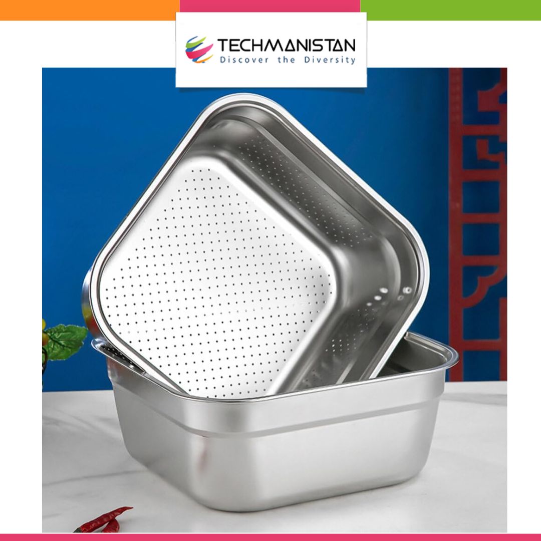 Kitchen Sink Rice Washing Bowl with Strainer Drainer Basket