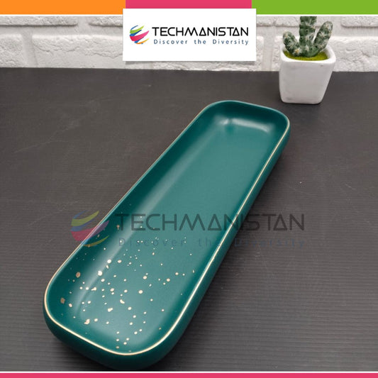 Green with Splatter Multipurpose Long Ceramic Tray