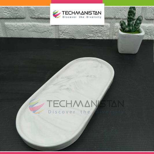 Oval Marble-Design Ceramic Serving Tray