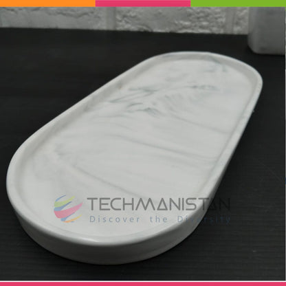 Oval Marble-Design Ceramic Serving Tray