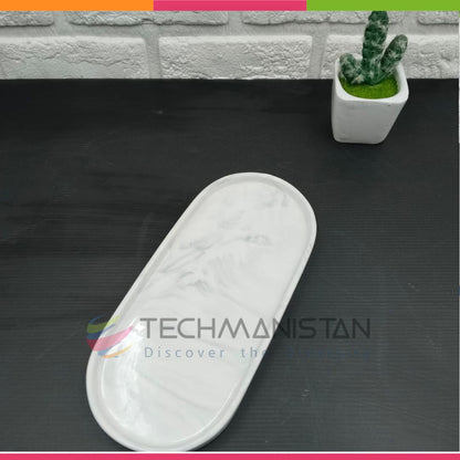 Oval Marble-Design Ceramic Serving Tray