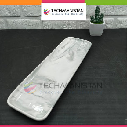 Marble-Design Rectangular Ceramic Serving Plate