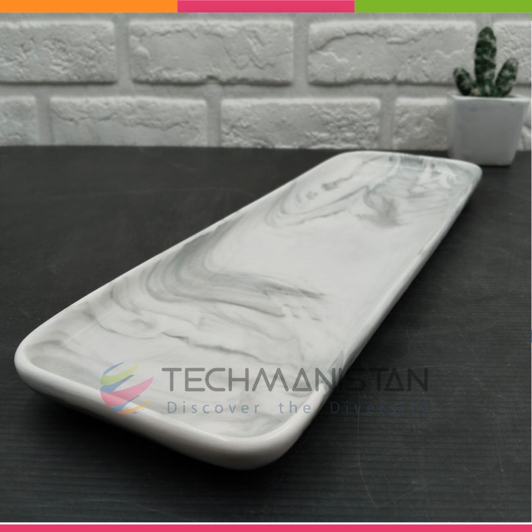 Marble-Design Rectangular Ceramic Serving Plate