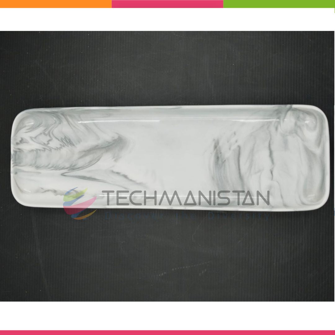 Marble-Design Rectangular Ceramic Serving Plate