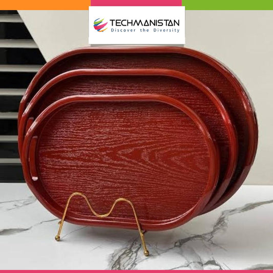 Set of 3 - Oval Serving Trays with Integrated Handles