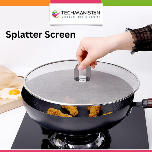 Fine Mesh Splatter Screen with Fold-Flat Knob – 29cm Stainless Steel Oil Splash Guard