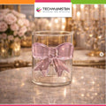 1Pc - Clear Glass Cup with Pink Bow Design