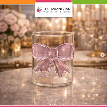 1Pc - Clear Glass Cup with Pink Bow Design
