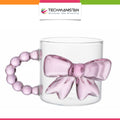 1Pc - Clear Glass Cup with Pink Bow Design