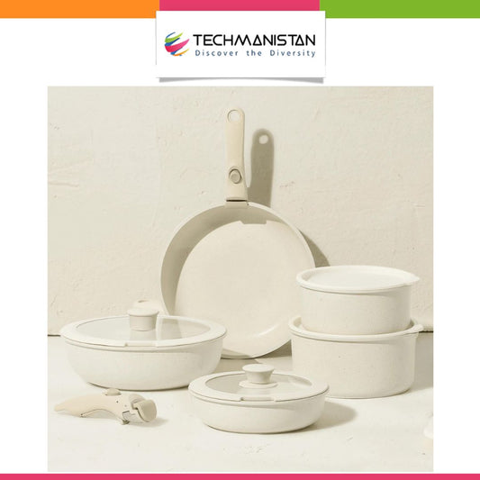 11-Piece Non-Stick Maifan Stone Cookware Set with Detachable Handle