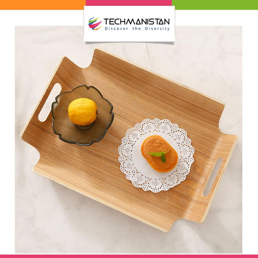Curved Wooden Serving Tray with Handles