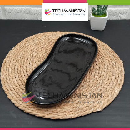 Kidney Shape Black Ceramic Serving Plate