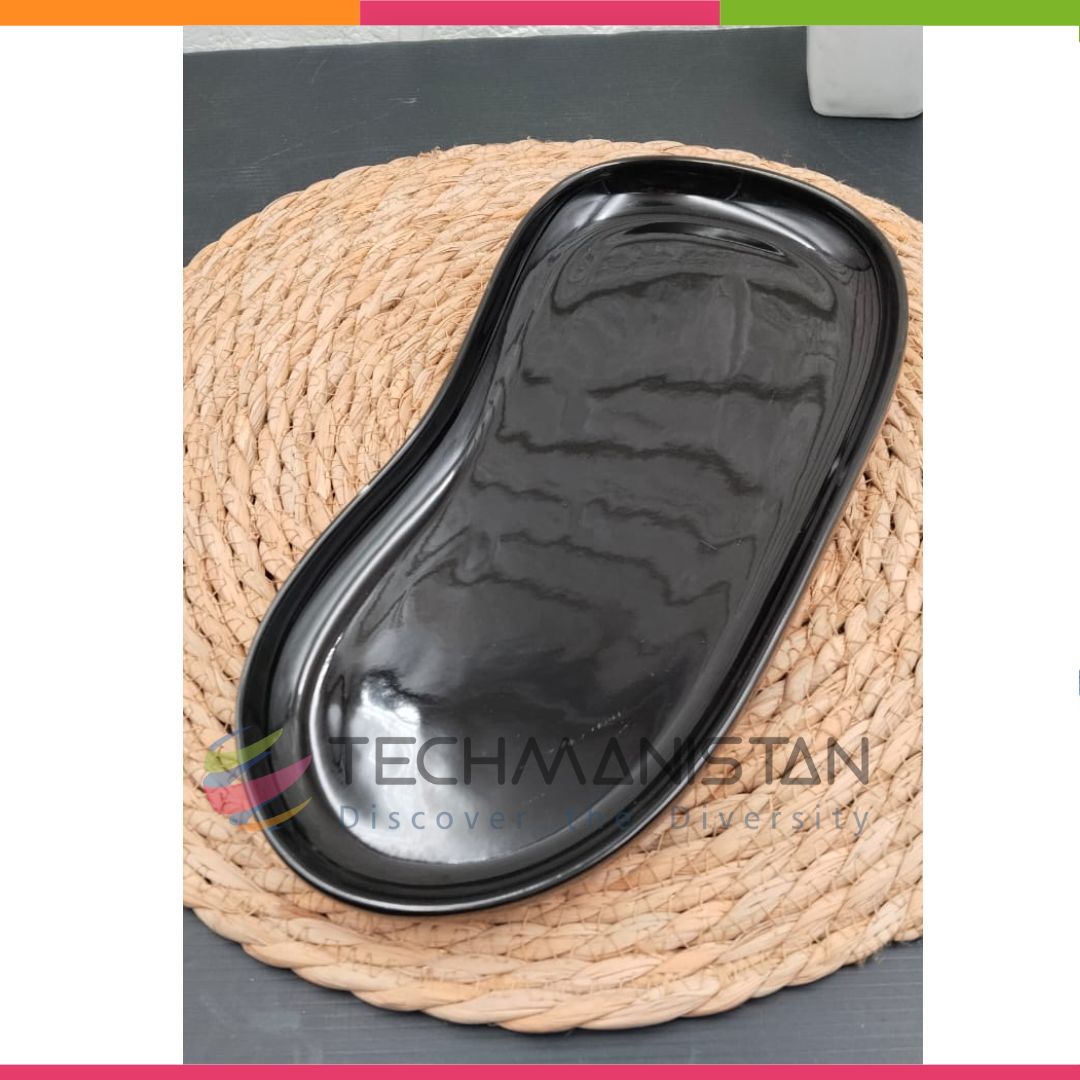 Kidney Shape Black Ceramic Serving Plate