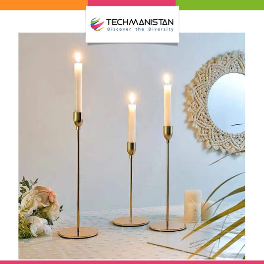 Set of 3 - Golden Candle Holders