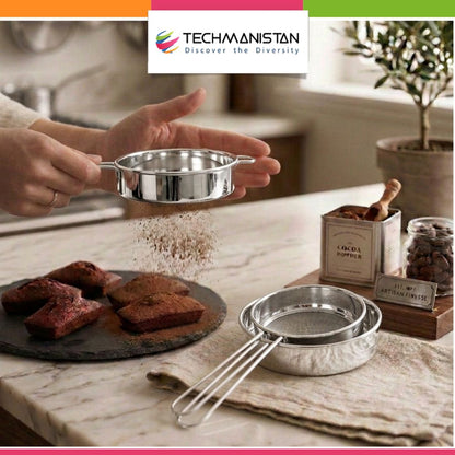 Set of 3 - Stainless Steel Fine Mesh Flour & Cocoa Sieve Strainers
