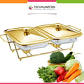 2 Grid Buffet Food Warmer Glass Serving Dish with Golden Lid