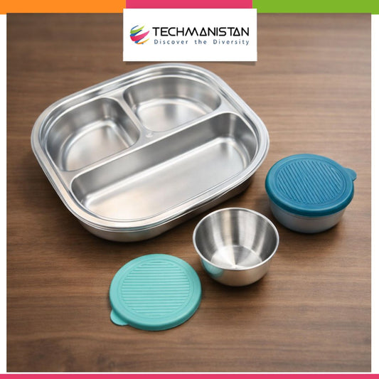 3 Compartment Lunch Box + 2 Condiment Cups