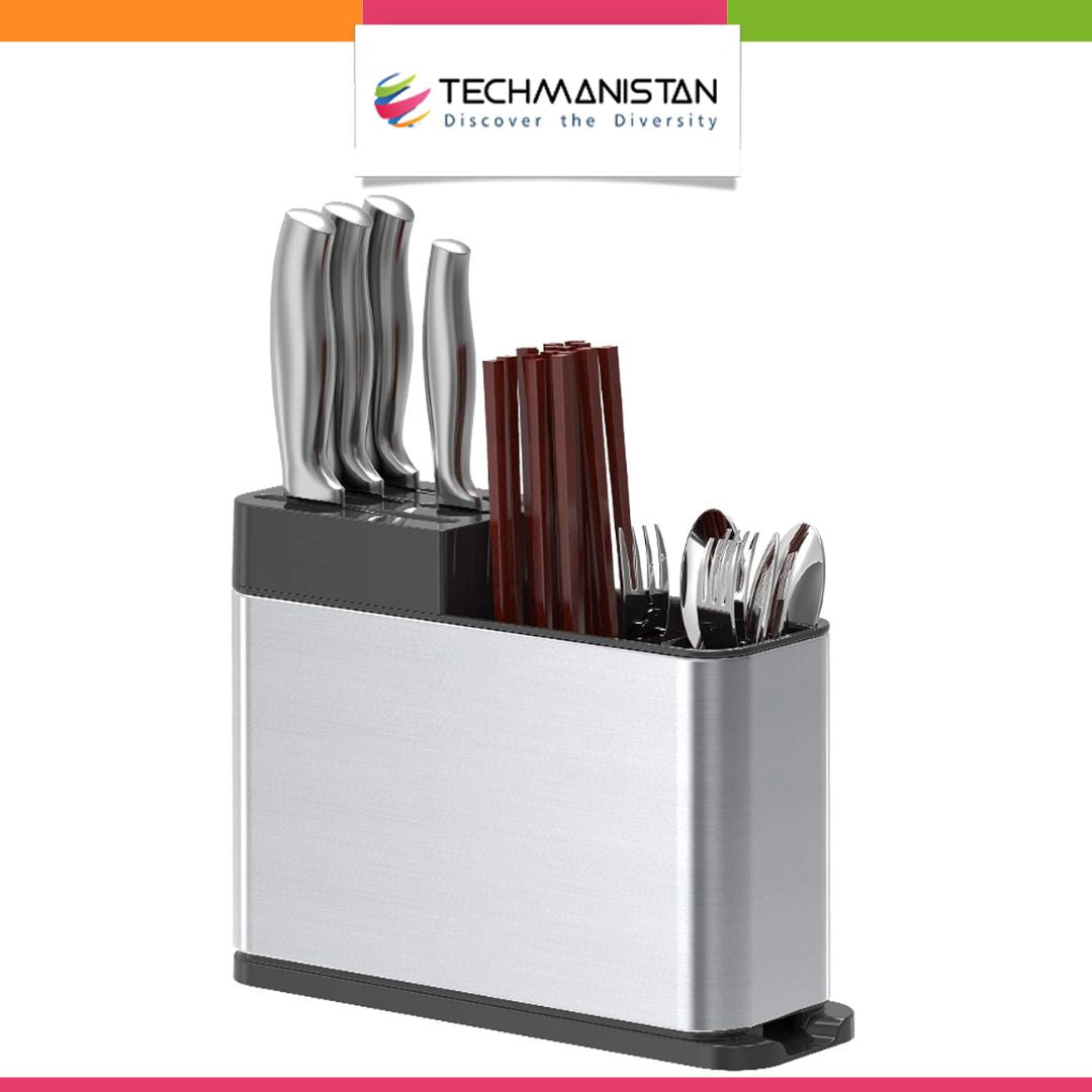 3 Compartments Knife and Cutlery Organizer with Draining Bottom Tray