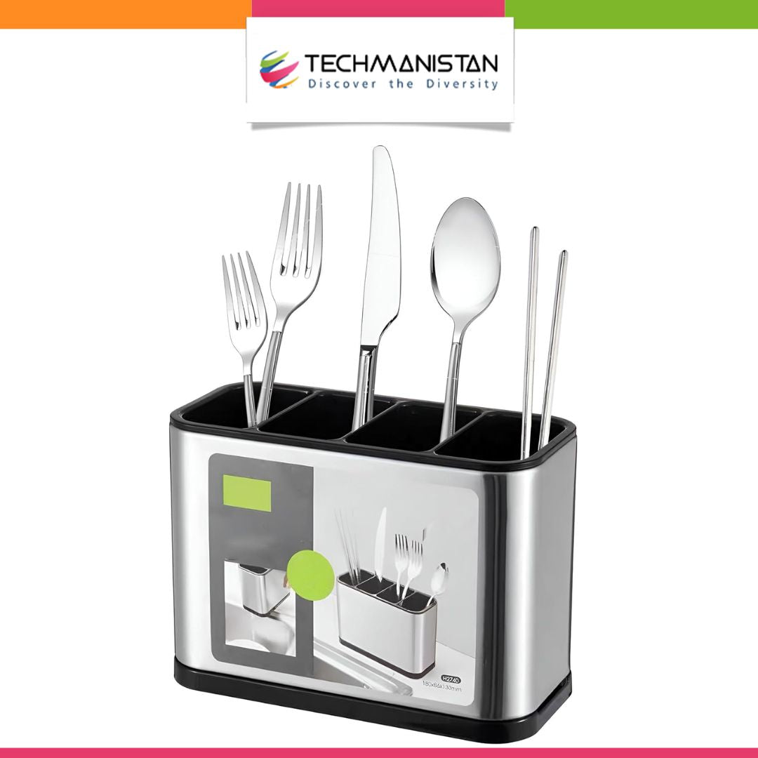 4 Compartment Cutlery Holder with Draining Tray