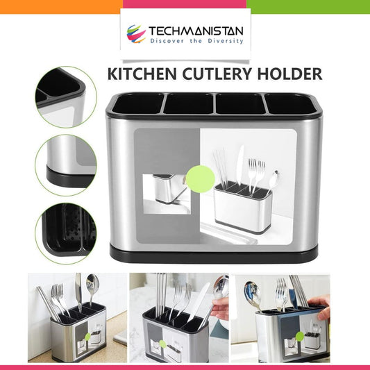 4 Compartment Cutlery Holder with Draining Tray