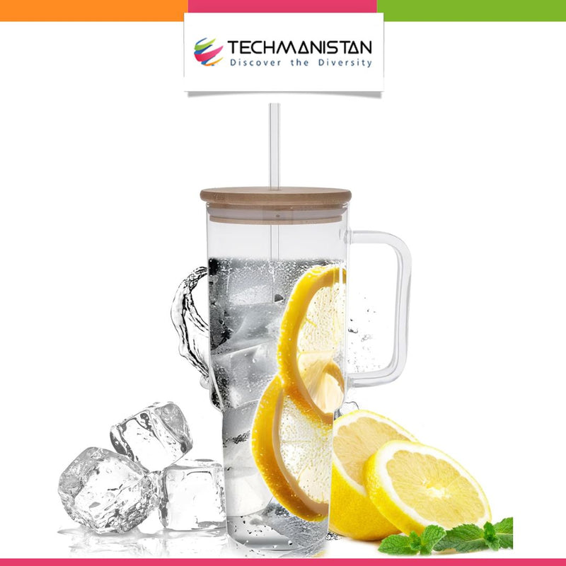 900ml Glass Tumbler with Bamboo Lid & Straw